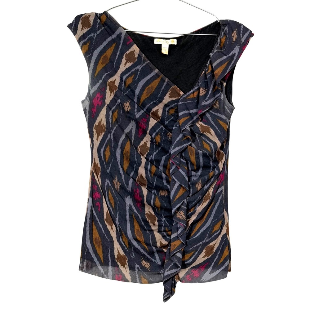 Weston Wear Western Boho Mesh Top Ruffle Front Asymmetrical Festival Blouse
